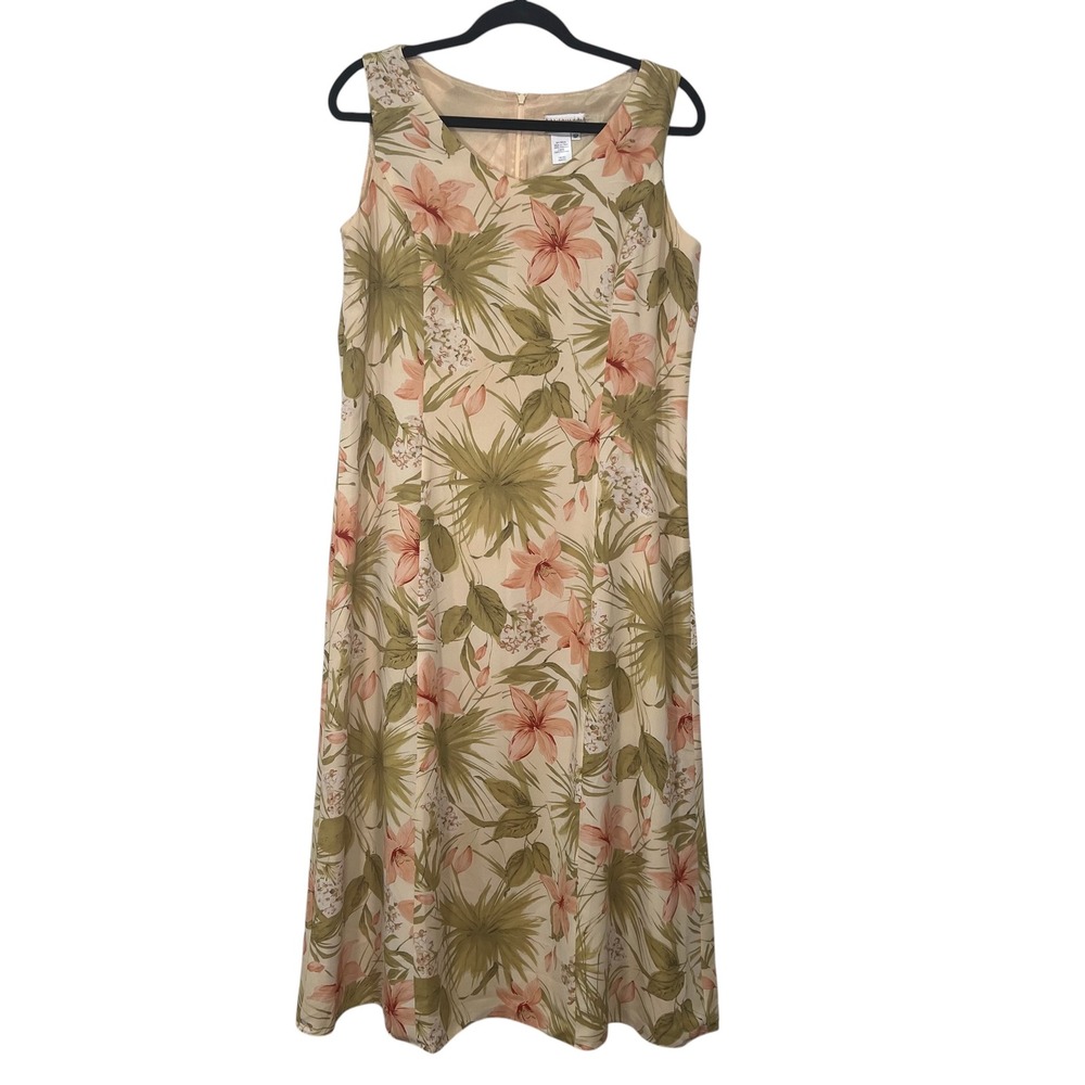 Coldwater Creek Floral Maxi Dress 16P Tropical Resort Coastal Grandma Sleeveless